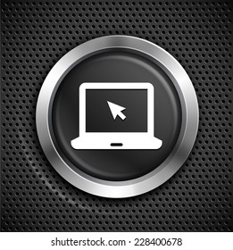 Laptop Computer on Black Round Button