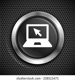 Laptop Computer on Black Round Button