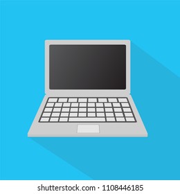 laptop computer on blue background with shadow icon design, stock vector illustration