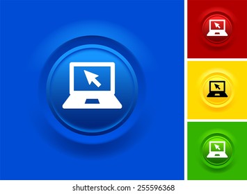 Laptop Computer on Blue Bevel Round Button