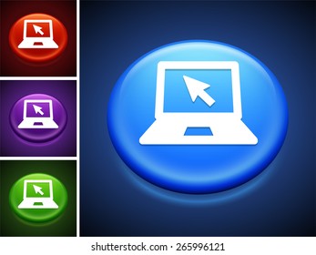 Laptop Computer on Blue Round Button