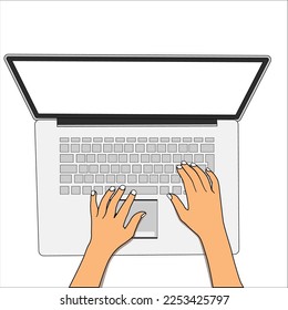 laptop computer on the desk with white blank empty display screen for space on workplace, cartoon laptop vector flat illustration