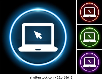 Laptop Computer on Glow Round Button