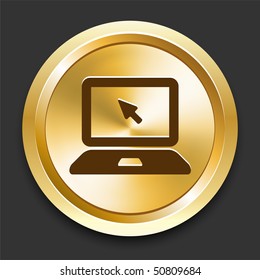 Ordenador portátil con botón de Internet dorado Ilustración original