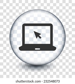 Laptop Computer on Transparent Round Button