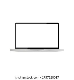 Laptop , computer on white backgraund . Metal laptop icon . Silver laptop . White screen , isolated. 10 eps
