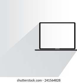 laptop computer on white background, flat and shadow theme