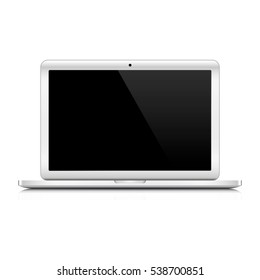 Laptop Computer on a white background. Vector illustration. Laptop with blank black screen.