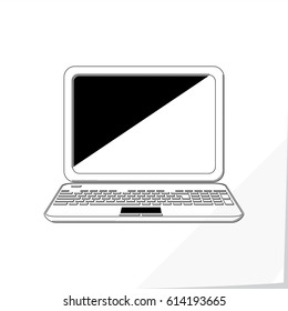Laptop Computer with Open Screen Isolated Electronic Digital Device Illustration - Black Elements on White Natural Paper Effect Background - Vector Technical Sketch Graphic Design