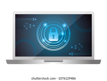 laptop computer with padlock and circuit electric