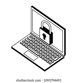 laptop computer with padlock isometric icon