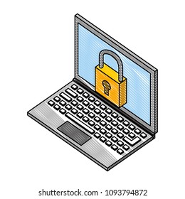 laptop computer with padlock isometric icon