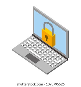 laptop computer with padlock isometric icon