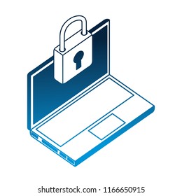 laptop computer with padlock isometric icon