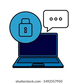laptop computer with padlock and speech bubble