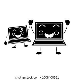 laptop computer pair cartoon kawaii character