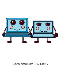 laptop computer pair cartoon kawaii character