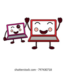 laptop computer pair cartoon kawaii character