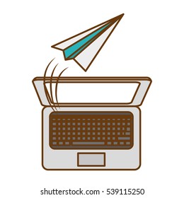 laptop computer with paper plane icon over white background. start-up concept. vector illustration