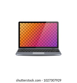 Laptop, Computer, Pc With Transparent Wallpaper Screen Isolated On White Background. Vector Mockup Realistic Perspective View  Laptop, Computer, Pc With Empty Blank Screen