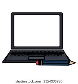 laptop computer with pencil