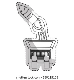 laptop computer with pencil launching icon over white background. start-up concept. vector illustration