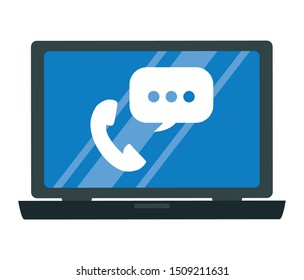laptop computer with phone and speech bubble vector illustration