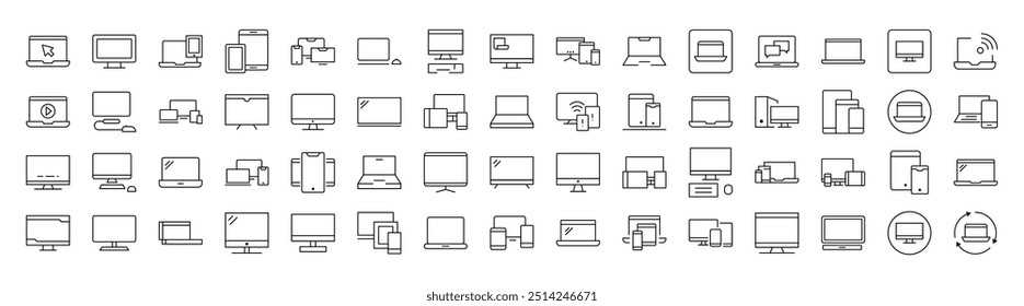 Laptop, Computer, Phone, Tablet Collection of Thin Icons. Editable Stroke. Suitable for Web Sites, Books, Cards, Apps