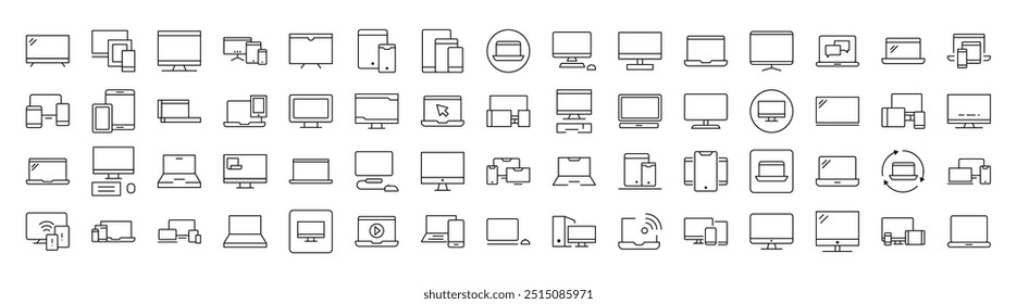 Laptop, Computer, Phone, Tablet Set of Thin Icons. Editable Stroke. Suitable for Web Sites, Books, Cards, Apps