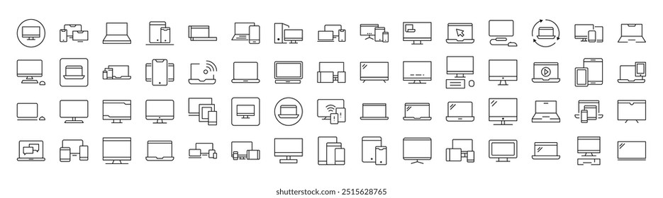 Laptop, Computer, Phone, Tablet Simple Isolated Line Icons Collection. Editable Stroke. Suitable for Web Sites, Books, Cards, Apps
