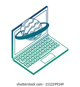 laptop computer planet saturn isometric icon