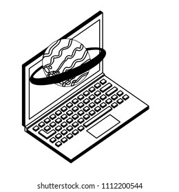 laptop computer planet saturn isometric icon