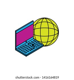 laptop computer with planet vector ilustration