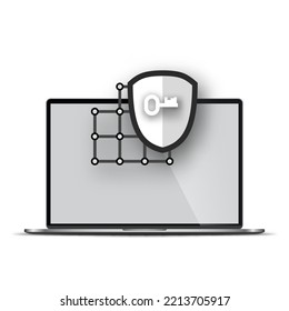 Laptop computer planning business week agenda tasks meetings time. Top overhead view of typing hands, pencil notes on paper. Flat vector illustration