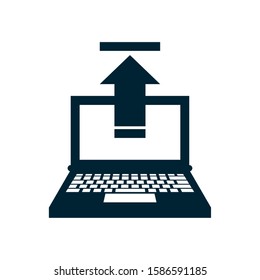 laptop computer portable with arrow upload vector illustration design