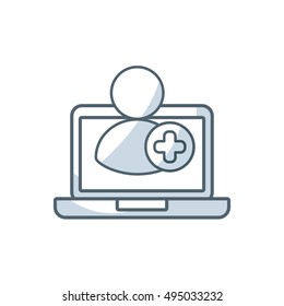 laptop computer portable device with social marketing icon vector illustration design