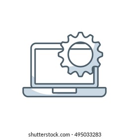 laptop computer portable device with social marketing icon vector illustration design