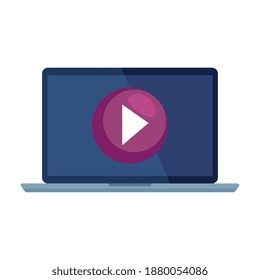 laptop computer portable with media player button vector illustration design