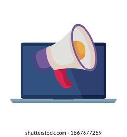 laptop computer portable with megaphone sound vector illustration design