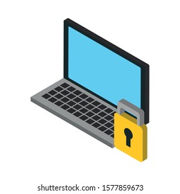 laptop computer portable with padlock vector illustration design