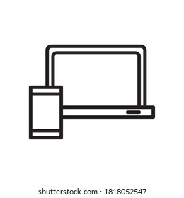 laptop computer portable with smartphone line style icon vector illustration design