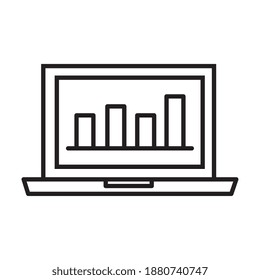 laptop computer portable with statistics bars line style icon vector illustration design
