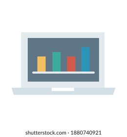 laptop computer portable with statistics bars flat style icon vector illustration design