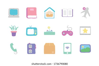 laptop computer and quarentine icon set over white background, flat style, vector illustration