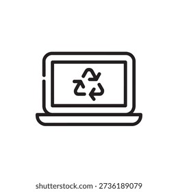 Laptop computer with recycling symbol on screen isolated on white background