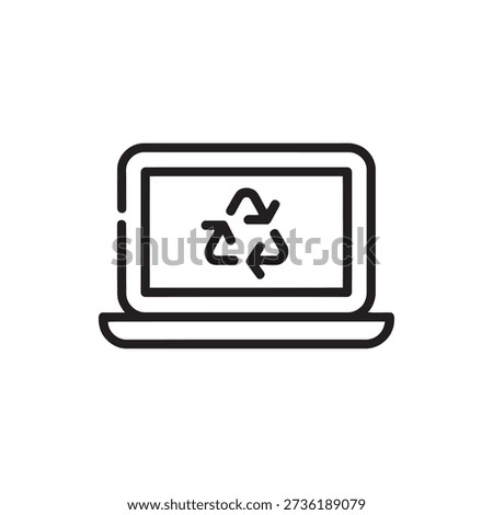 Laptop computer with recycling symbol on screen isolated on white background