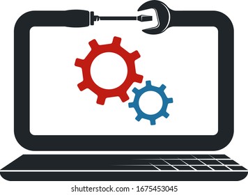 Reparación de portátiles y computadoras con símbolo de herramienta para empresas