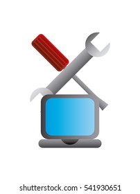 laptop computer and repair tools icon over white background. colorful design. technical support concept. vector illustration