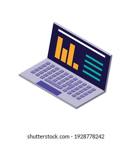 Laptop Computer Report Financial Vector Illustration Isometric Icon Isolated