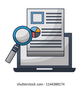 laptop computer report paper magnifying glass